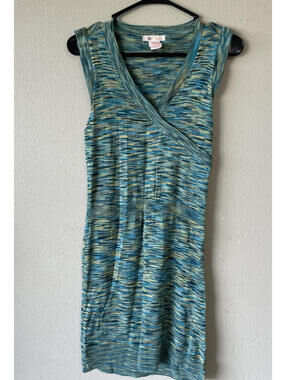 Tulle Small Dress Sleeveless Faux Wrap V Neck Green